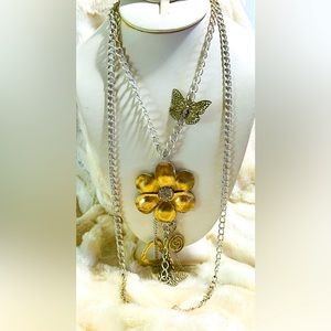 Efm flower butterfly heart charm necklace
